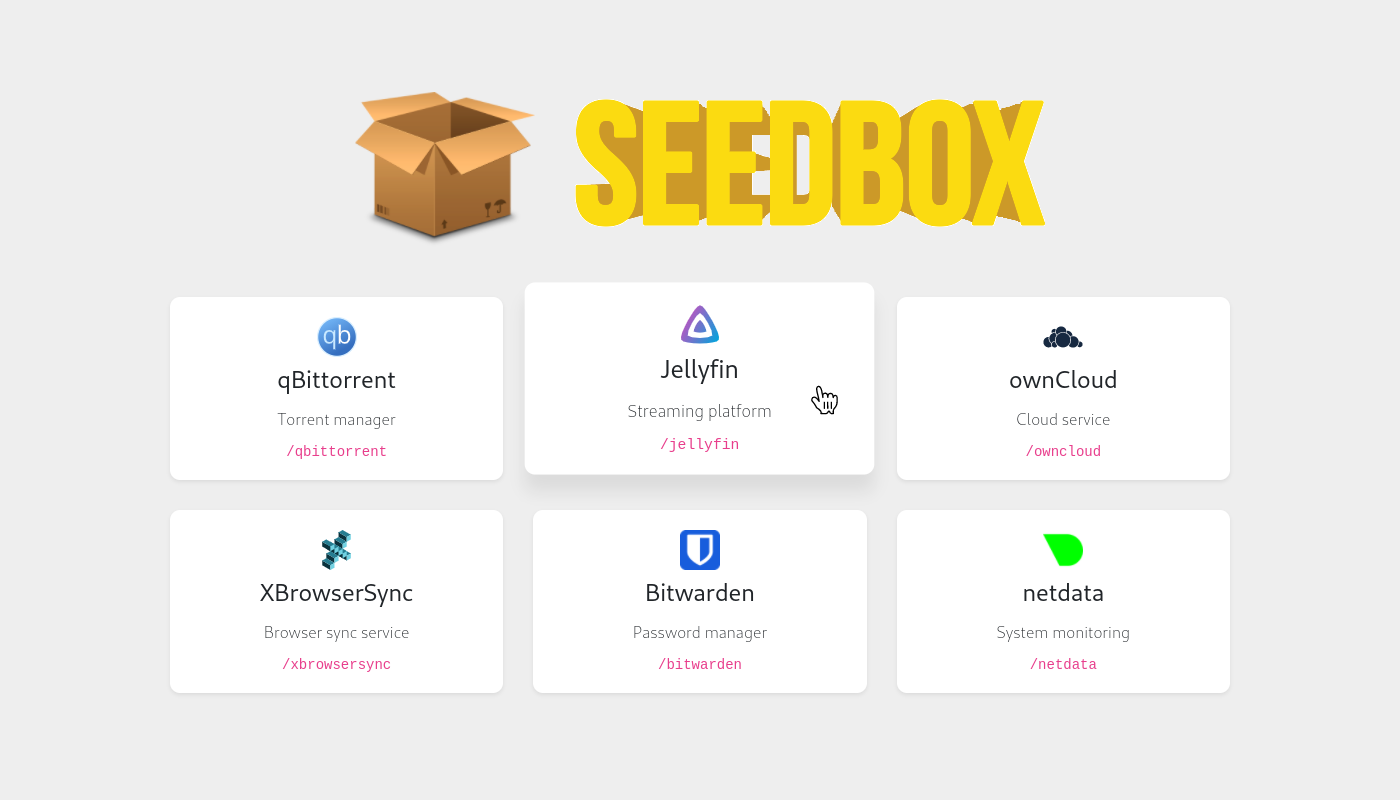 Seedbox web portal screenshot