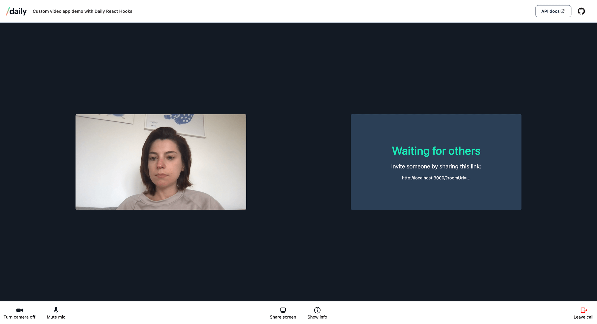 in-call UI with one participant