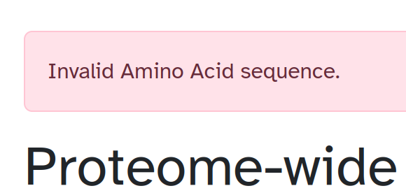 Screenshot of an error reading "Invalid Amino Acid sequence."