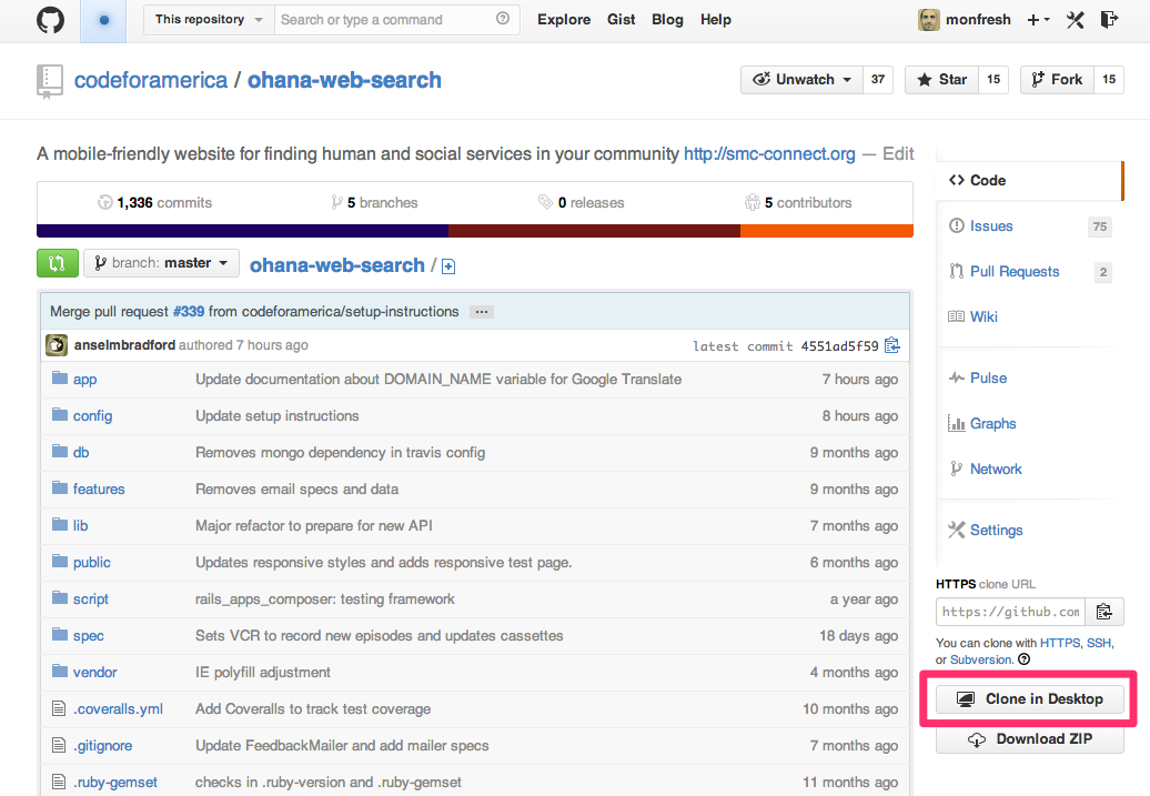 clone in desktop button on GitHub