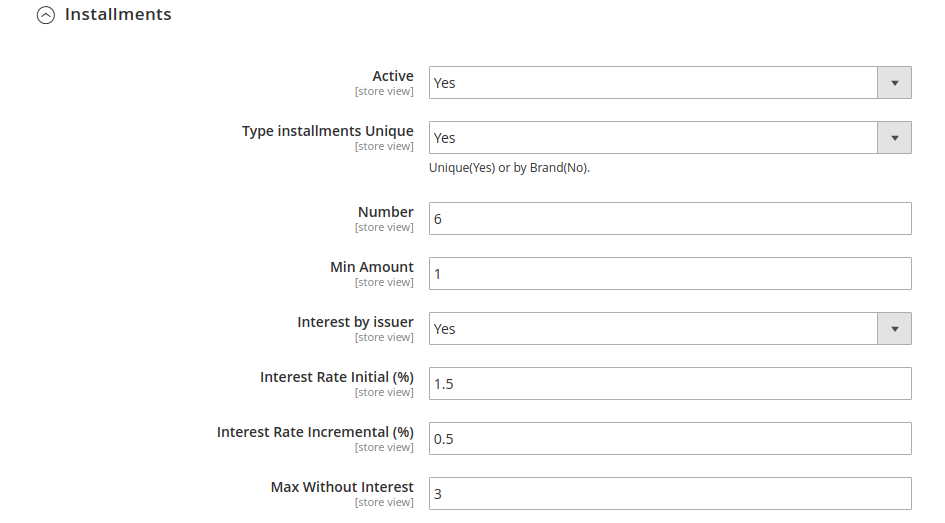 Installment Settings