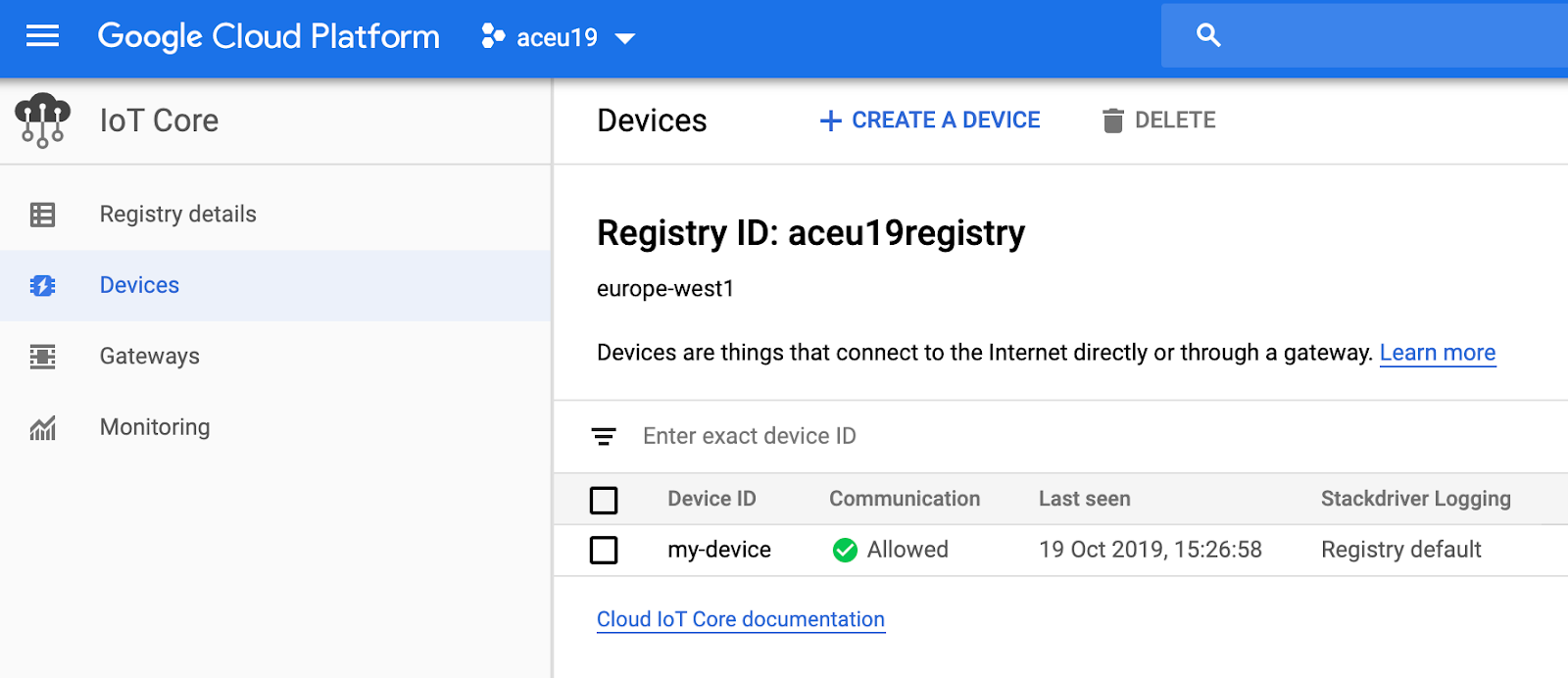 My device is registered in my device registry