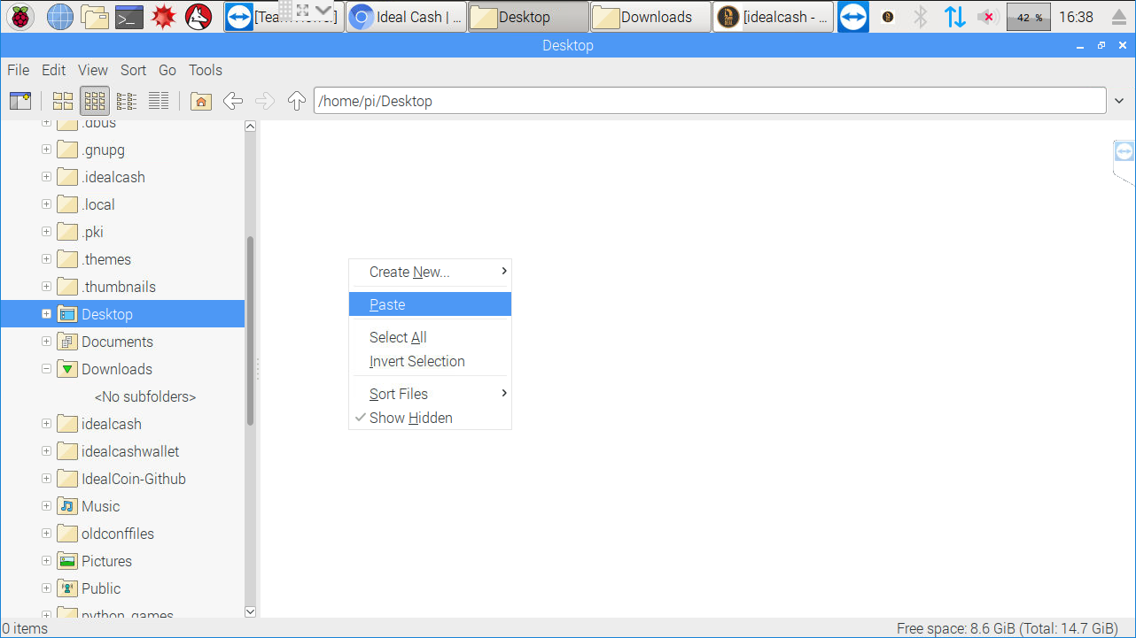 Left click on the desktop folder, right click in the folder and click paste