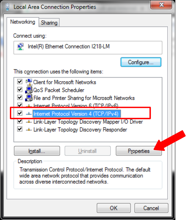 Setting TCP/IPv4 properties