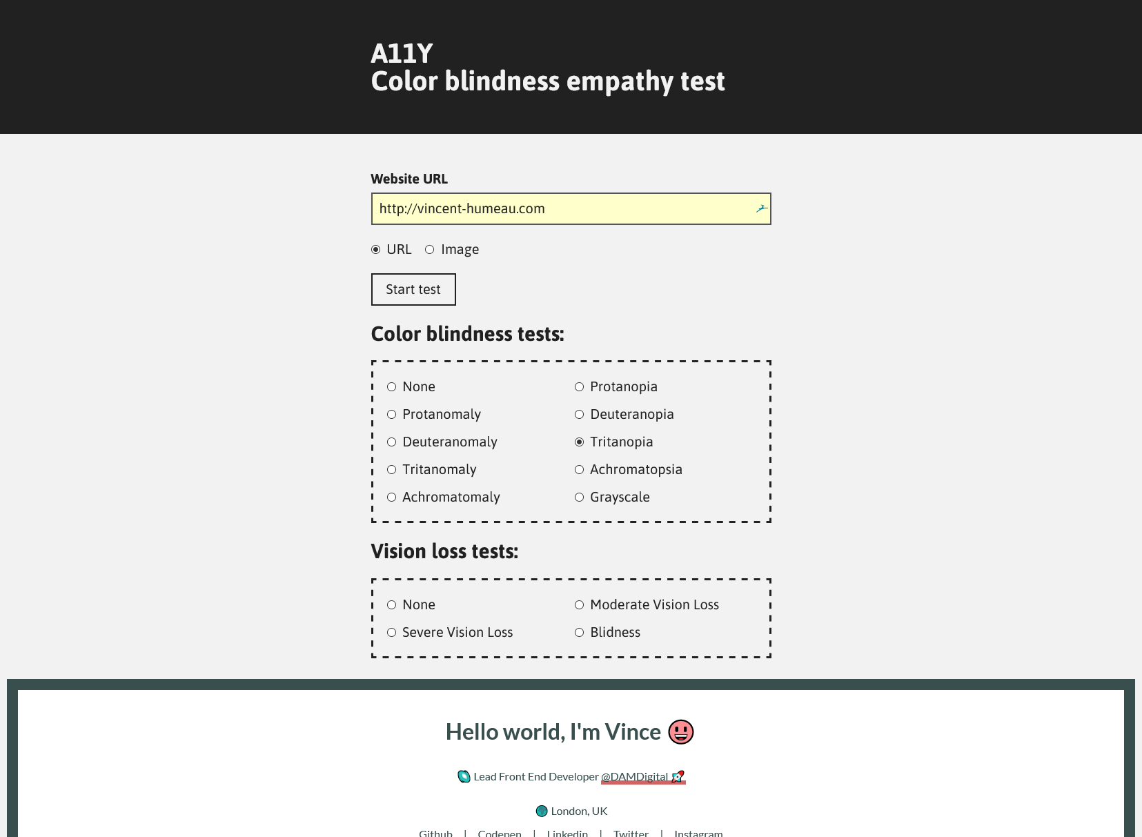 Screenshot of A11Y Color Blindness Empathy Test