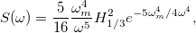 S(\omega) = \frac{5}{16} \frac{\omega_m^4}{\omega^5}H_{1/3}^2 e^{-5\omega_m^4/4\omega^4},