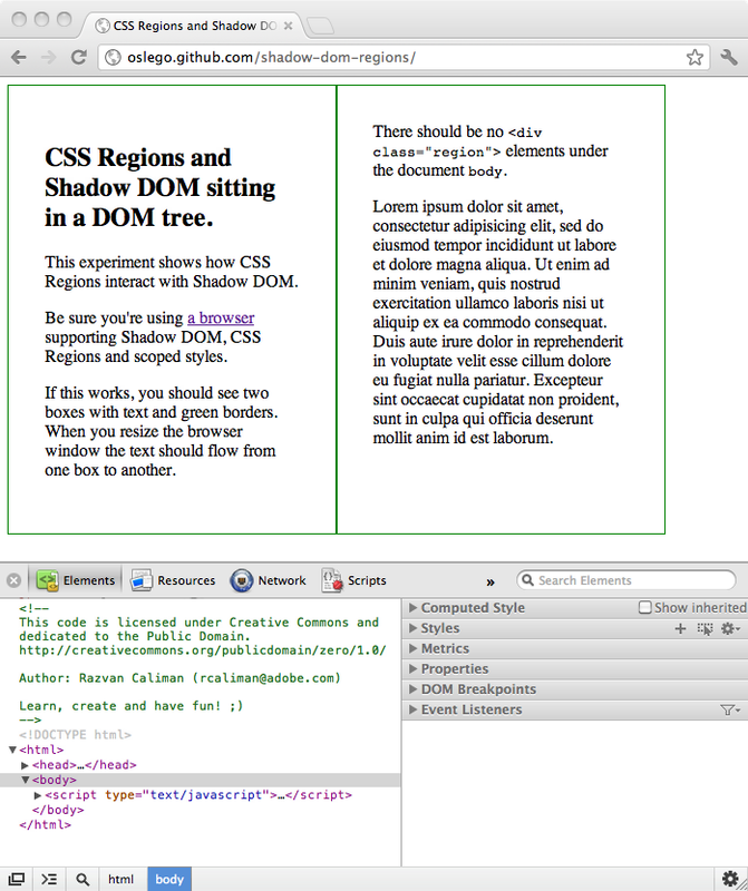 CSS Regions and Shadow DOM in Google Chrome