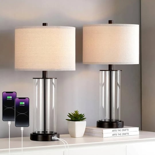 kawoti-23-in-clear-glass-table-lamp-set-with-bulbs-touch-control-dual-usb-ports-and-ac-outlet-set-of-1