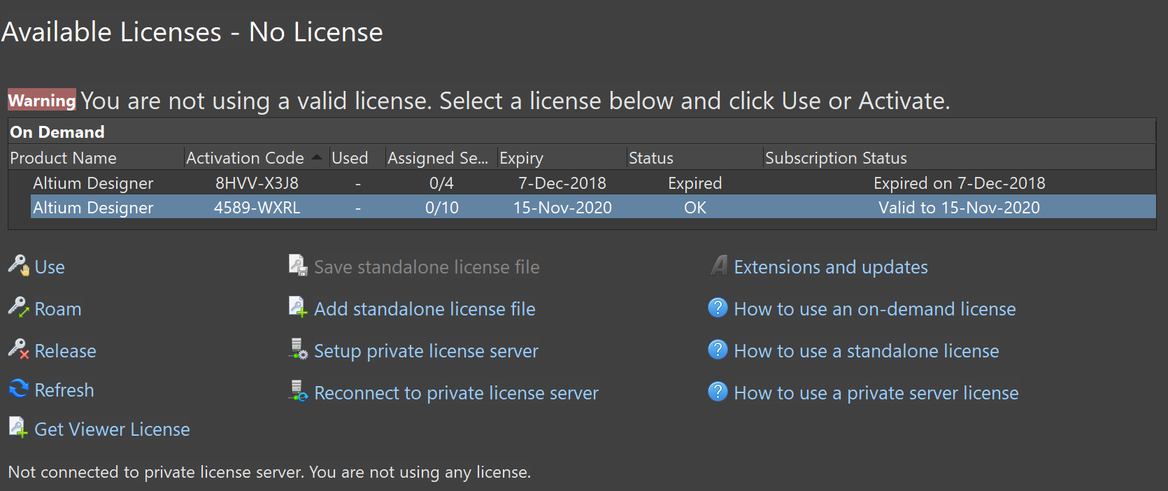 License Panel