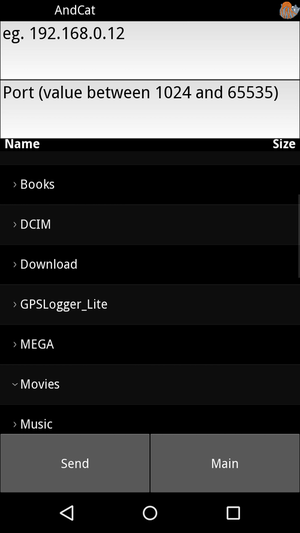 AndCat - Send file screen
