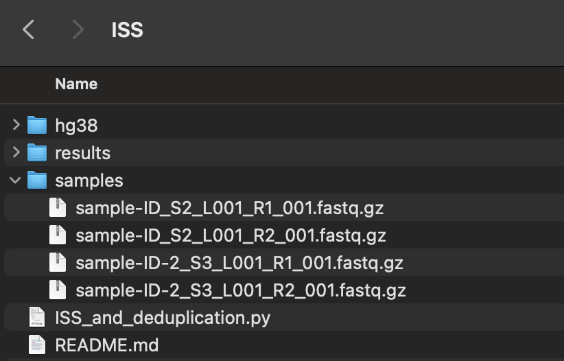 An image of the file structure highlighting the samples folder necessary to run this script