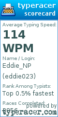 TypeRacer.com scorecard for user eddie023