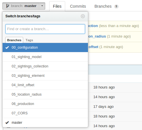 GitHub Branch Menu