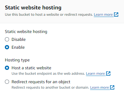 Enable Static Website Hosting