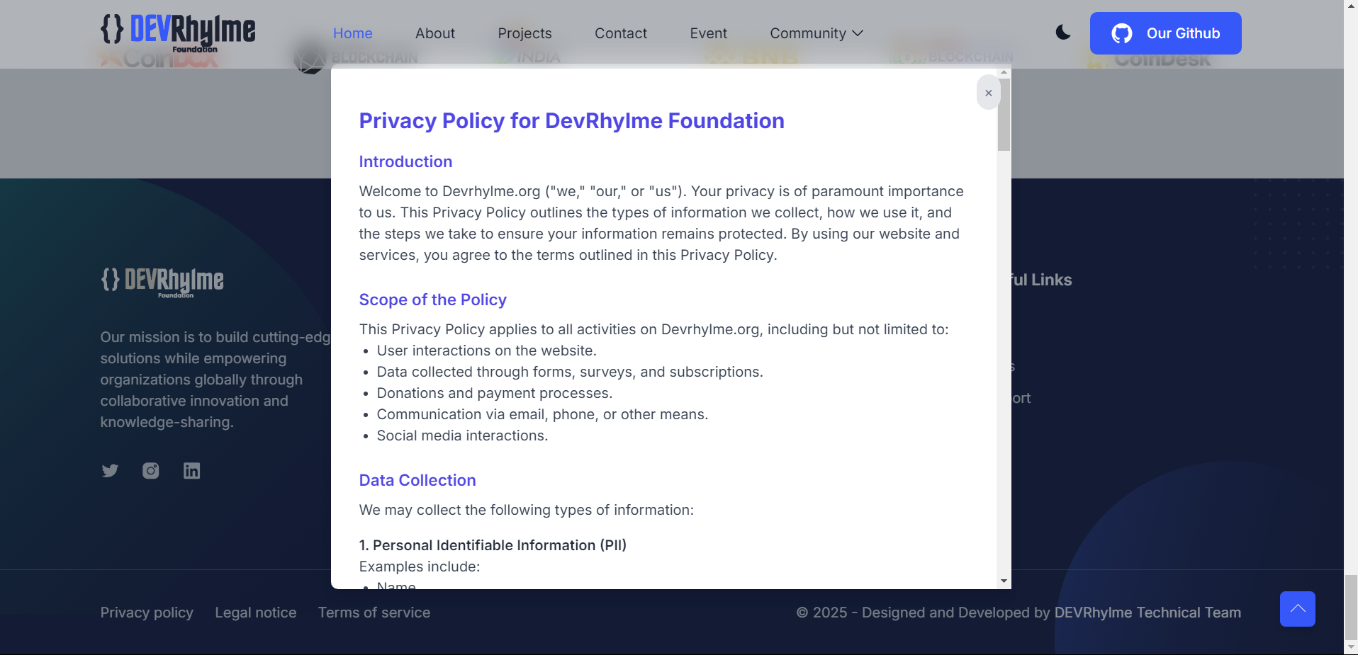 Privacy Policy Popup Screenshot