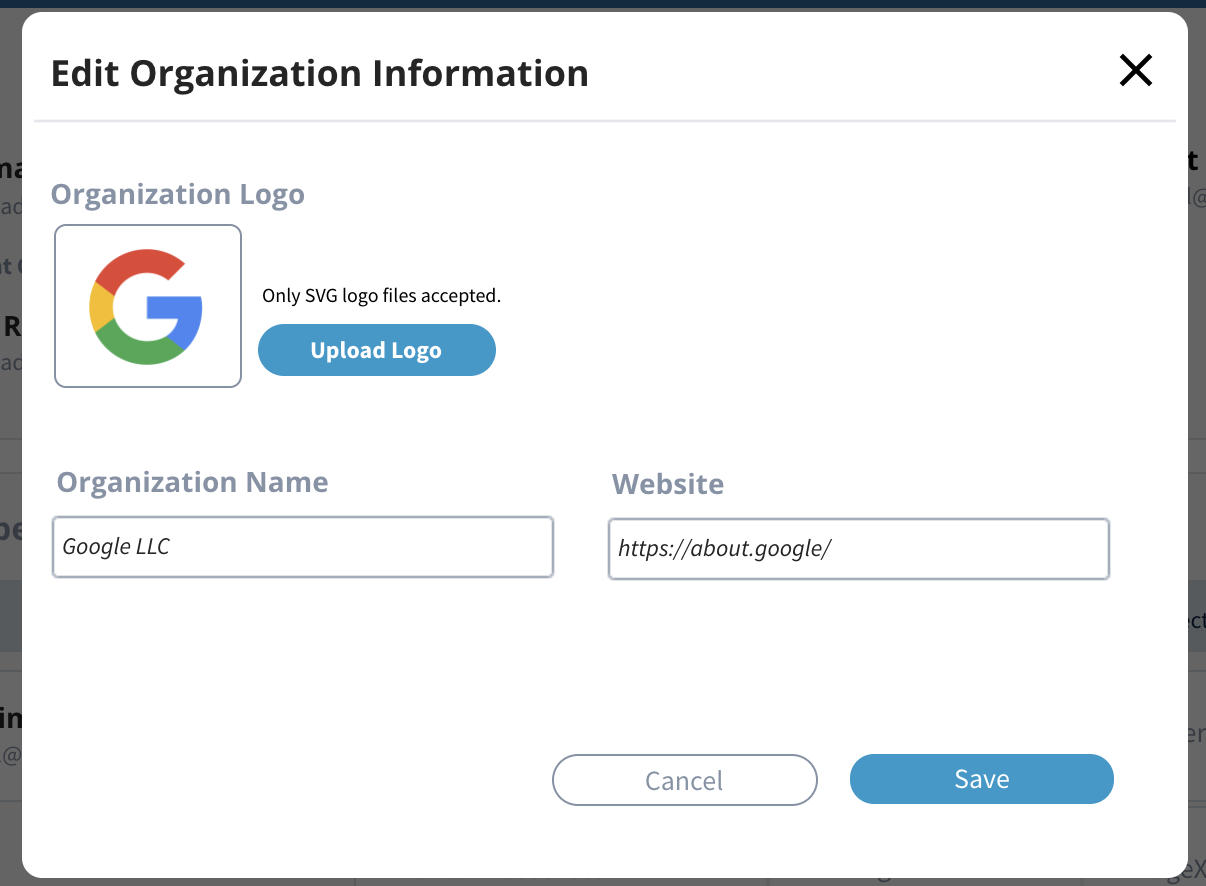 Edit Organization Information