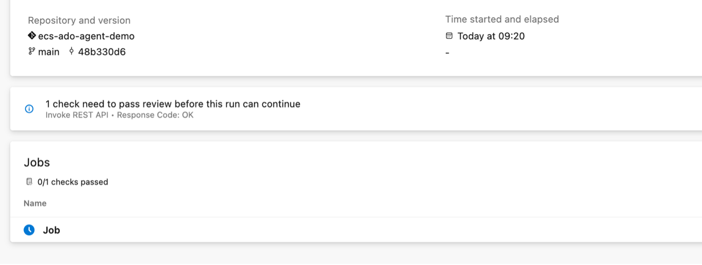 Screenshot indicating pipeline job waiting for checks to complete