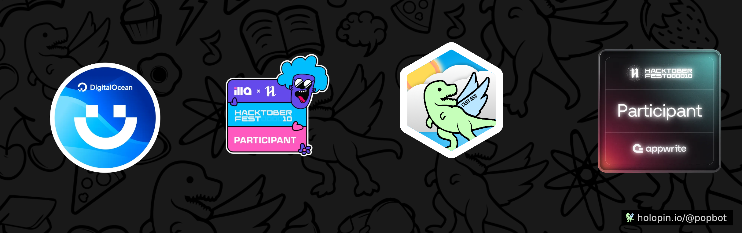 An image of @popbot's Holopin badges, which is a link to view their full Holopin profile