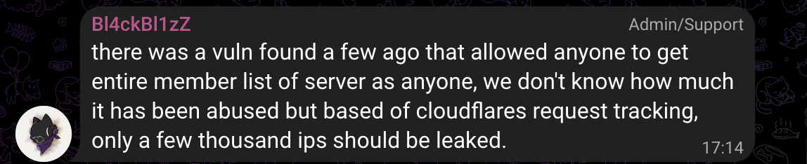 Bl4ckBl1zZ (an admin) saying that this was a small vulnerability