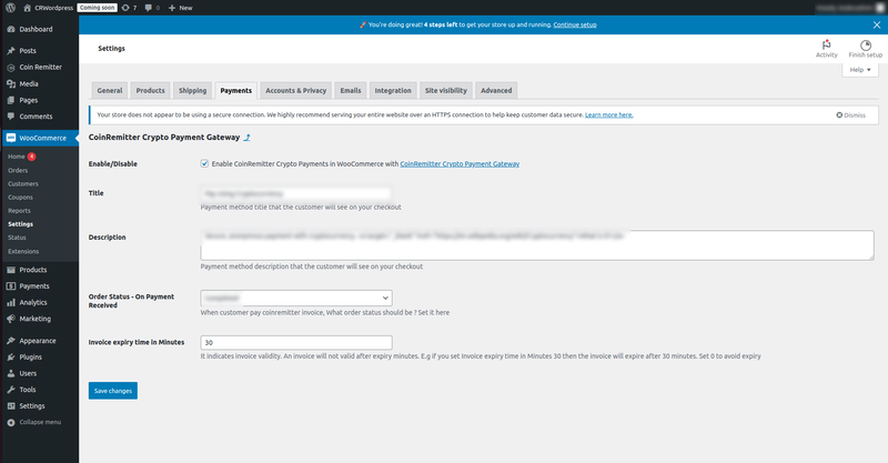 Setup Coinremitter’s WooCommerce plugin