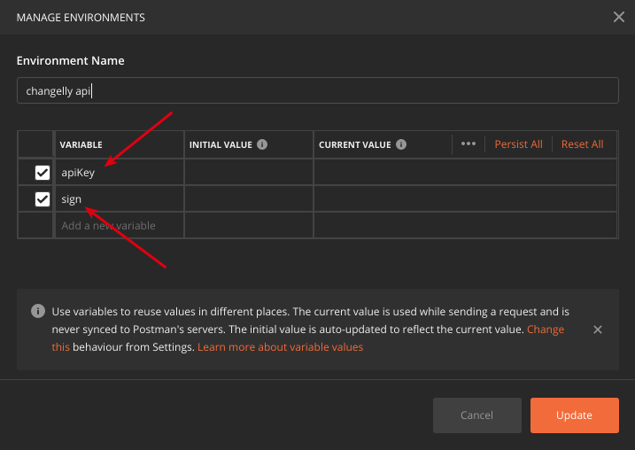 Postman manage environments setupt