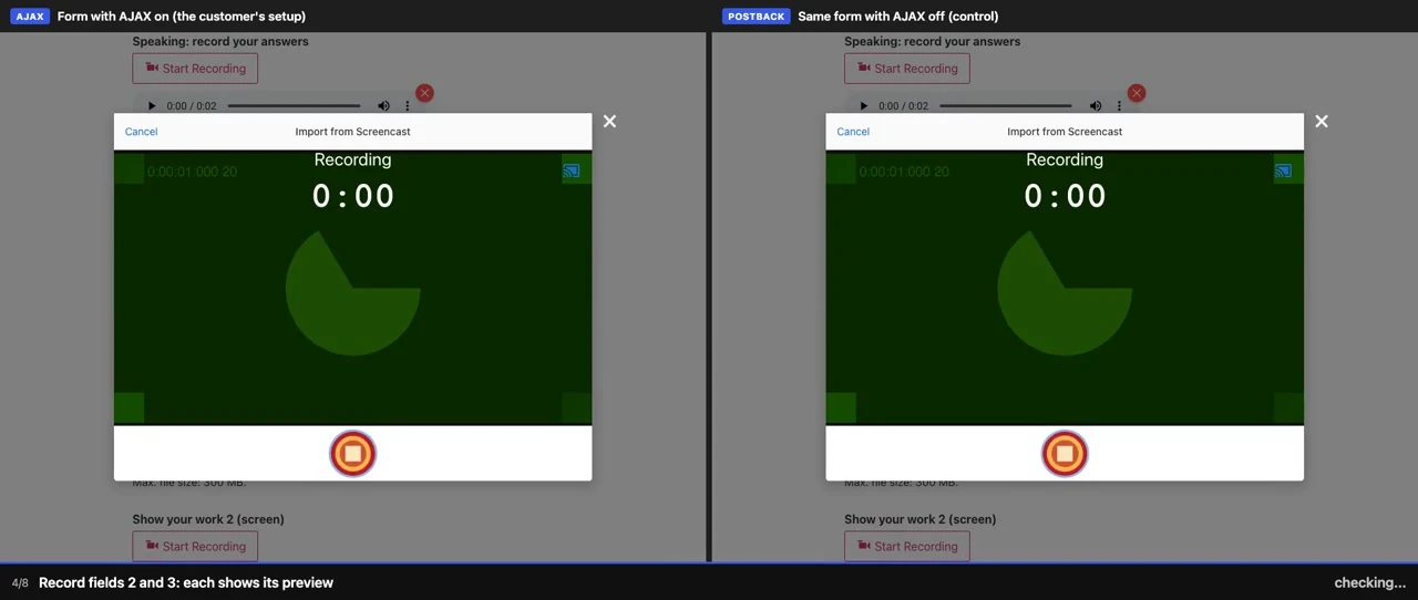 V2 after: record 3 clips, Next, Previous, replace one, submit