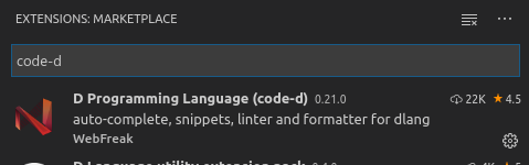 search for code-d in VSCode marketplace