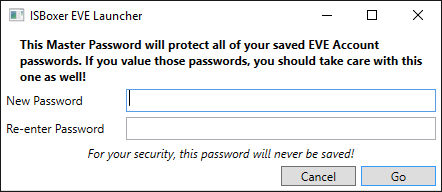 Screenshot setting up a Master Password