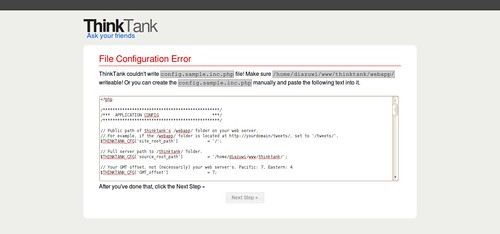 ThinkUp Install Error Page (File Configuration Error)