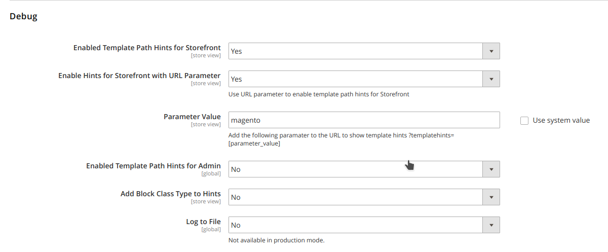 Debug settings