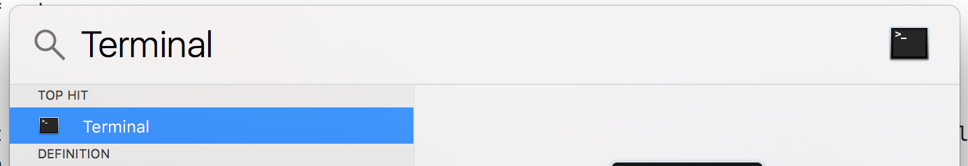 Type terminal and press Enter