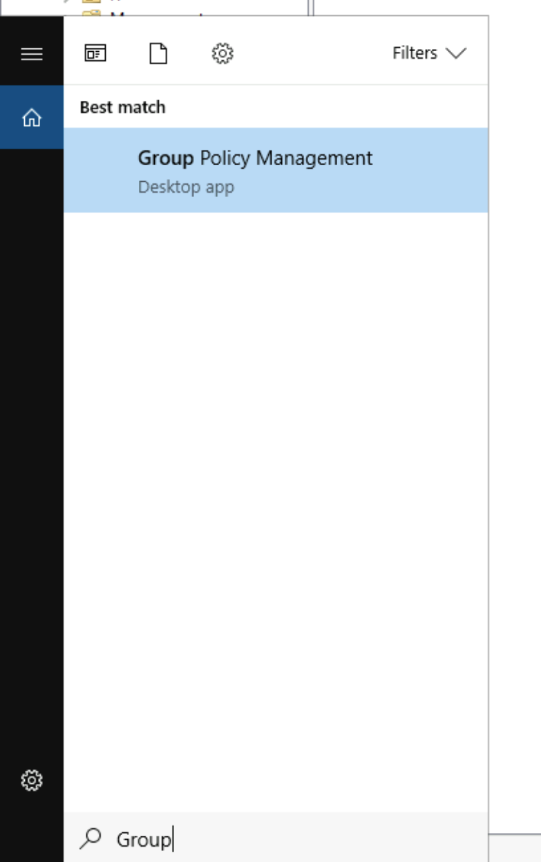 Searching for the Group Policy Editor.