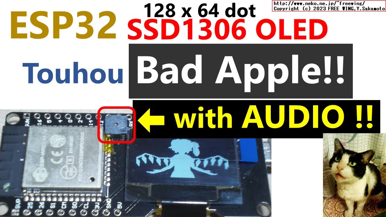 Touhou Bad Apple!! Demo ESP32 with MP3 Audio and SSD1306 OLED (128x64 dot)