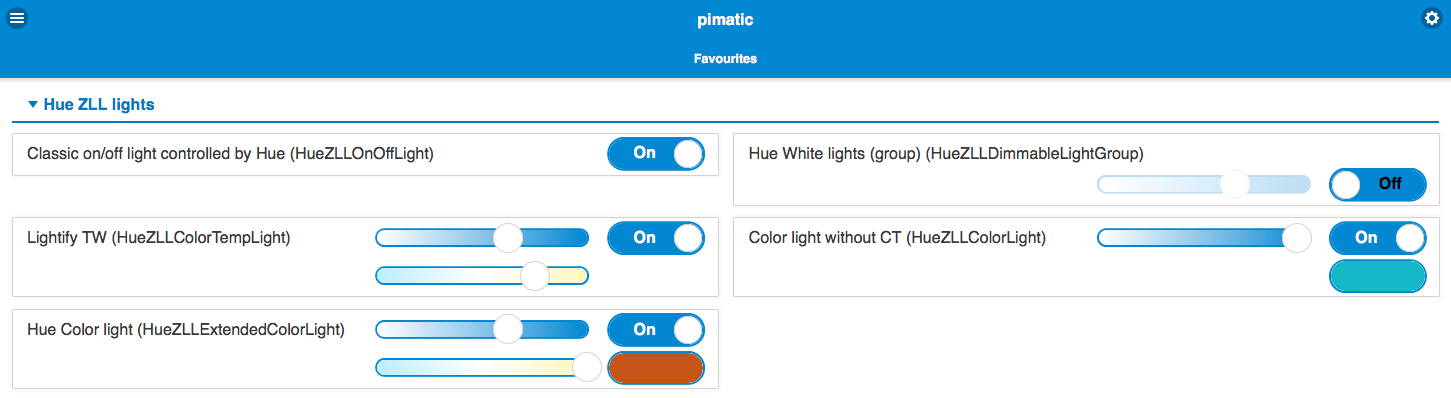 Screenshot of Hue-ZLL plugin devices