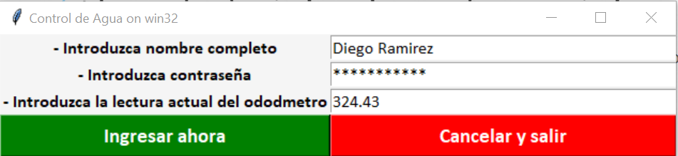 Rellenando los datos de contraseña