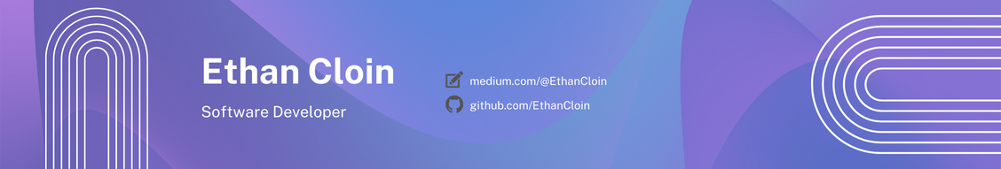 purple and blue banner with tags of my GitHub and Medium profiles