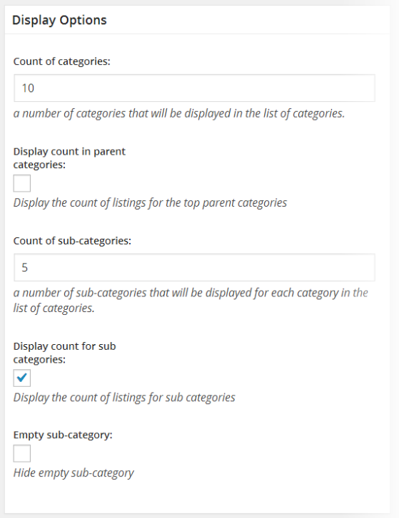 Classifieds - General Settings - Display Options