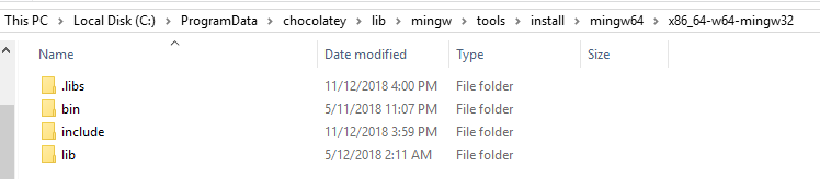 example and path of ffi folders into mingw64