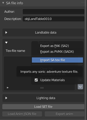 Highlighted: Import SA tex file