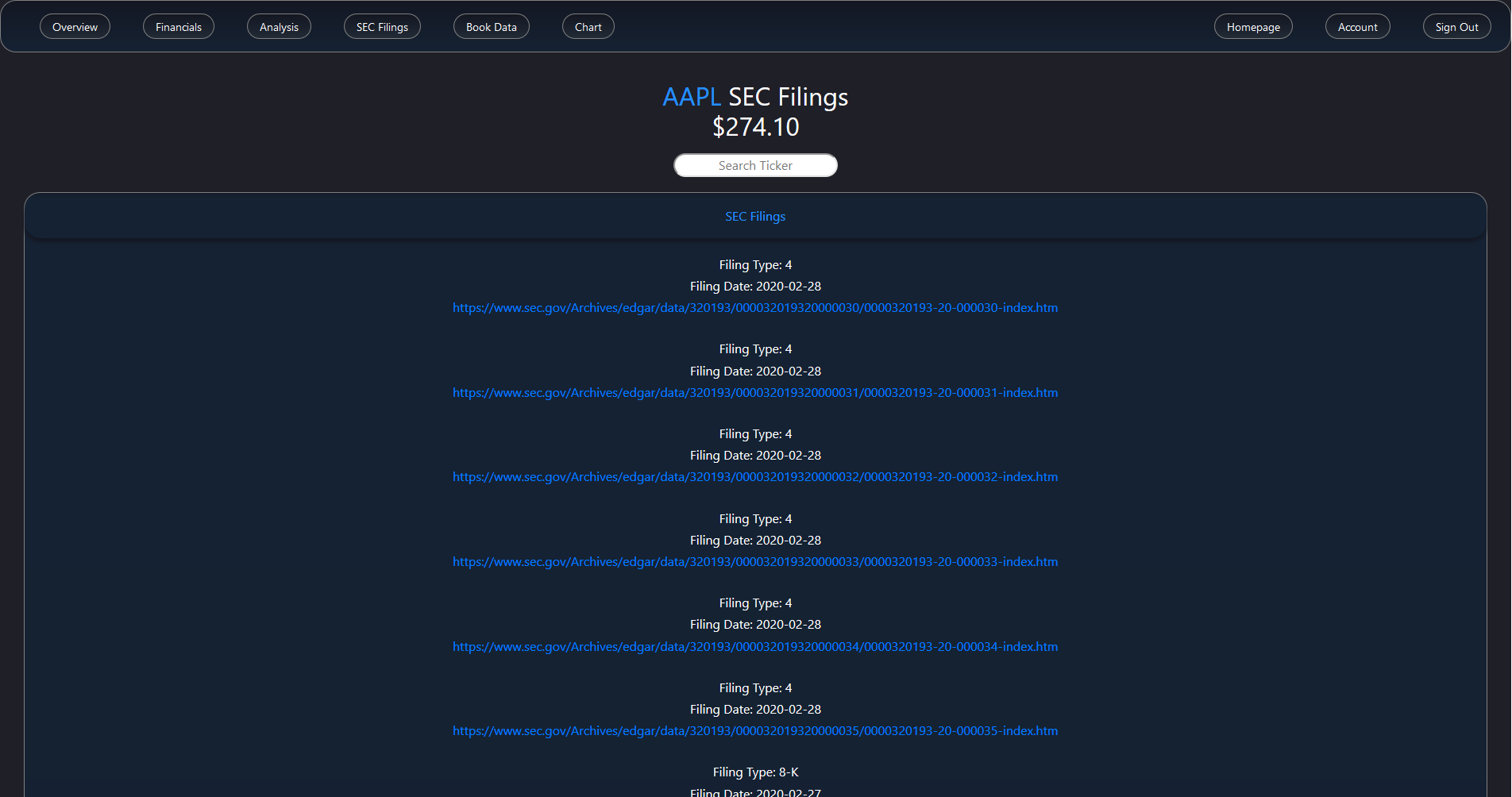 SEC Filings Page