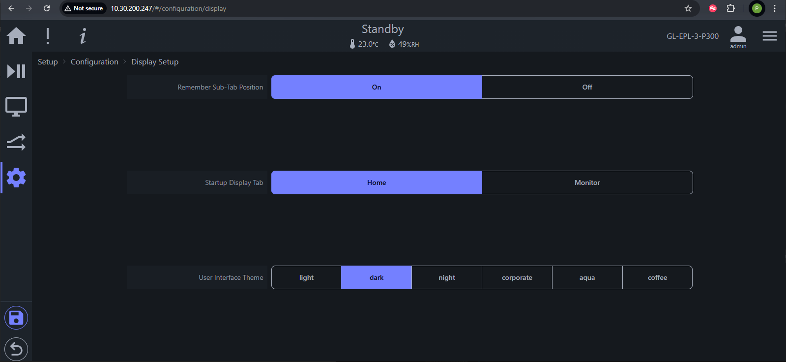 Display options on Web display setting