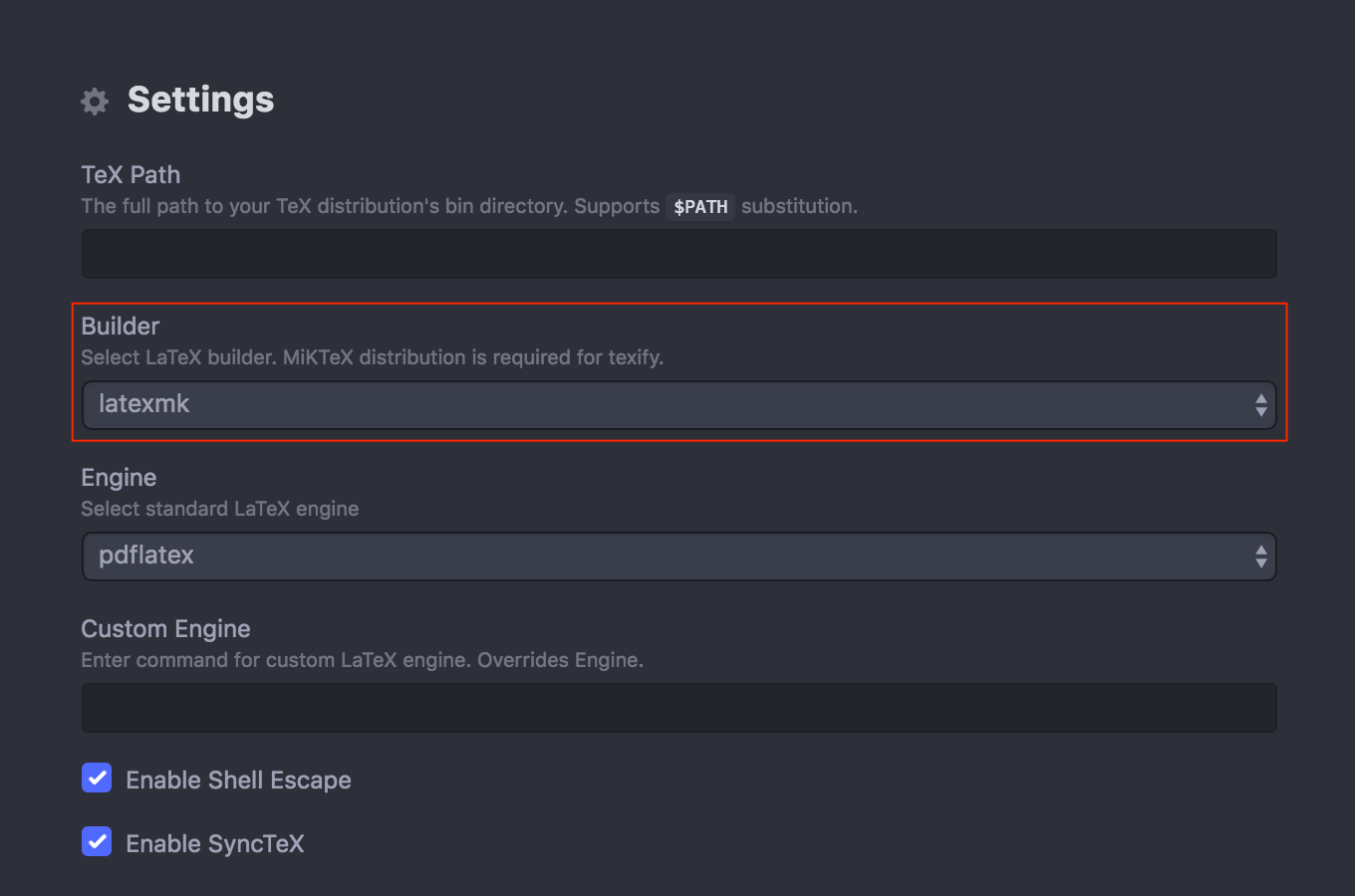 Package settings