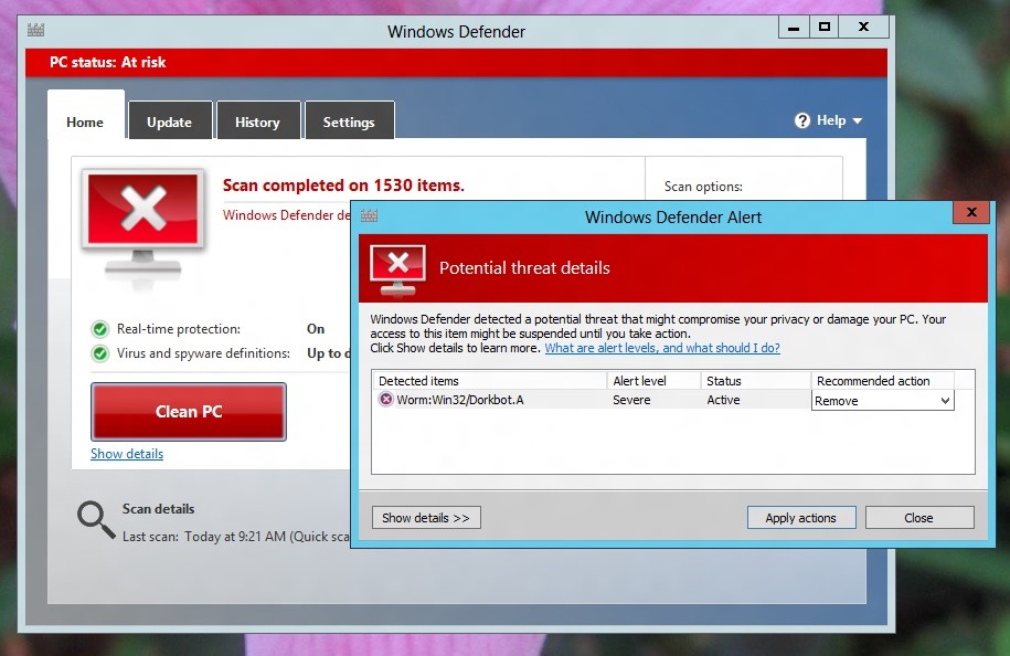 Windows Defender warning