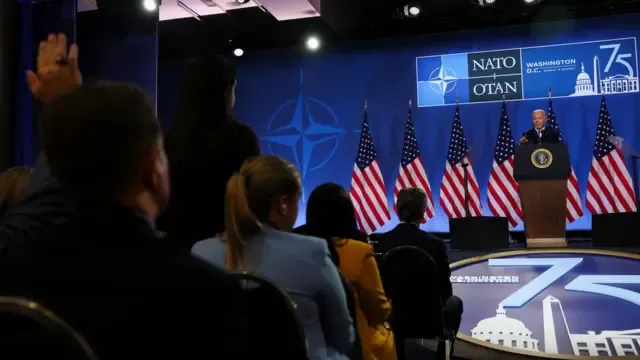 U.S. President Joe Biden attends a press conference during NATO's 75th anniversary summit, in Washington, U.S., July 11, 2024. REUTERS/Leah Millis