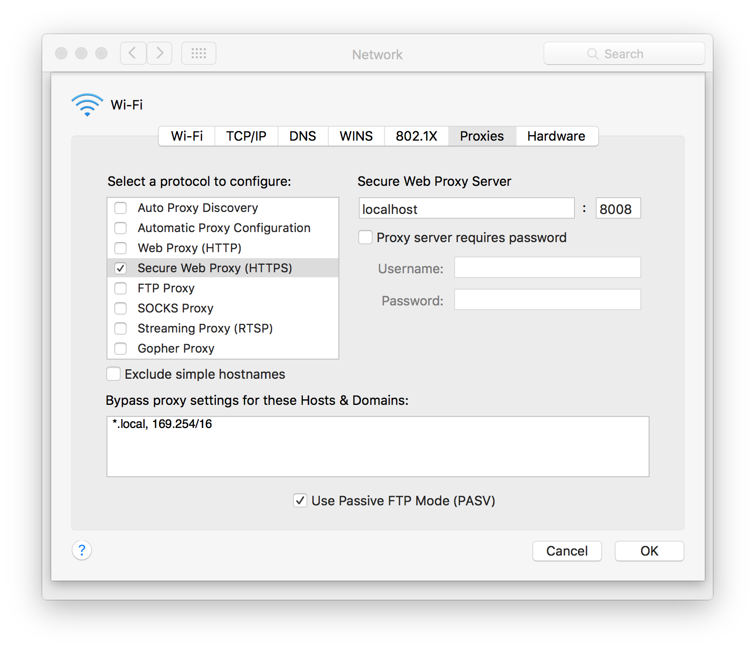 Setting up proxy on OS X