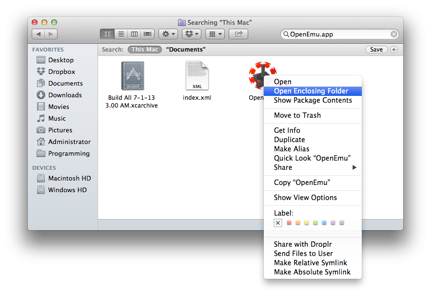 Select 'Open Enclosing Folder'