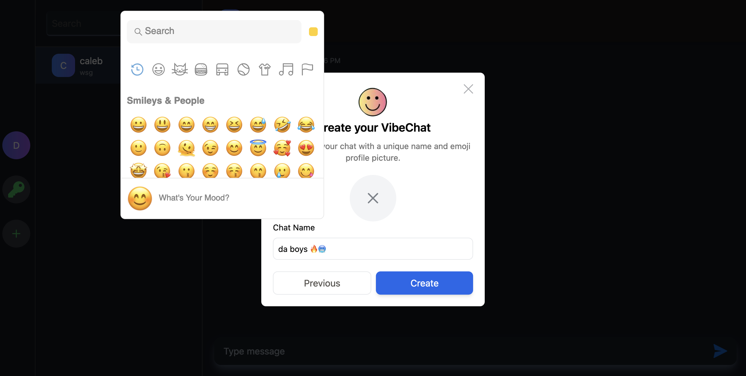 Screenshot of Vibe Chat Interface