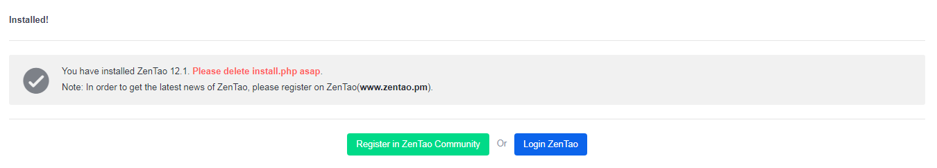 ZenTao is installed