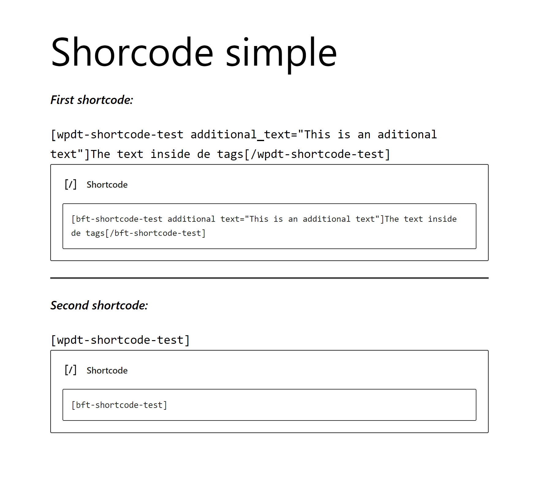 Backend Frontend Template: client side: shortcode complete example