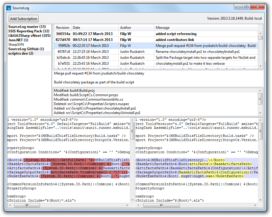 SourceLog Main Window - Windows 7